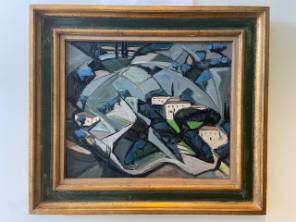 French Mid 20th Century Abstract Landscape Oil Painting